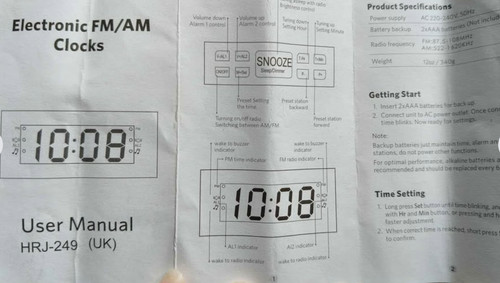 Hrj 249 electronic clock - hrj-249,