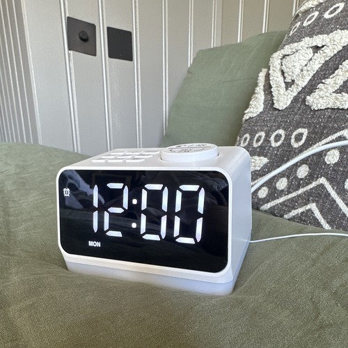White digital clock - clock, radio